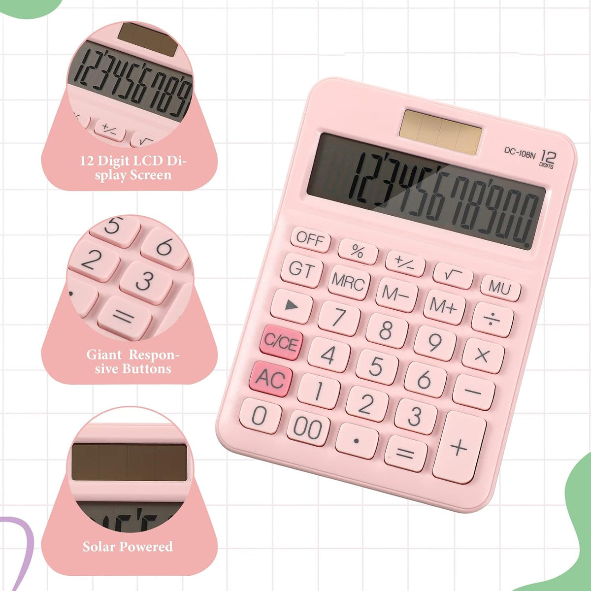 12 Pcs Pink Desk Accessory Kit Include Stapler with Staples Tape Dispenser Staple Remover Sticky with Box Paper Clips Pen Kit Scissors Box Cutter Calculator Office Desk Supplies Christmas Gift