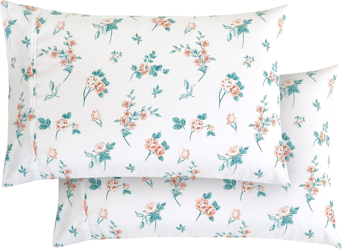 Ultra Soft Set of 2 Floral Print Pillowcases - 1500 Premium Hotel Quality Microfiber, Soft and Smooth Envelope Closure 2-Piece Pillow Covers - Standard/Queen, Pink Celia