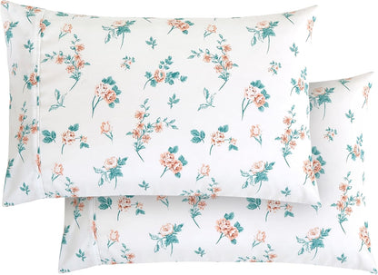 Ultra Soft Set of 2 Floral Print Pillowcases - 1500 Premium Hotel Quality Microfiber, Soft and Smooth Envelope Closure 2-Piece Pillow Covers - Standard/Queen, Pink Celia