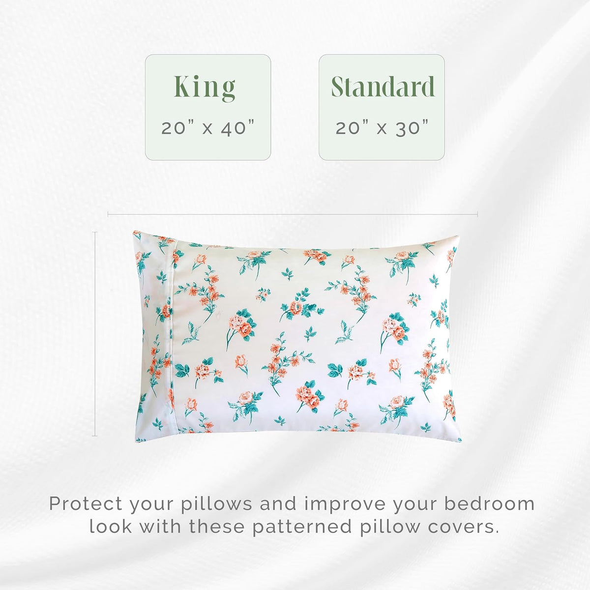 Ultra Soft Set of 2 Floral Print Pillowcases - 1500 Premium Hotel Quality Microfiber, Soft and Smooth Envelope Closure 2-Piece Pillow Covers - Standard/Queen, Pink Celia