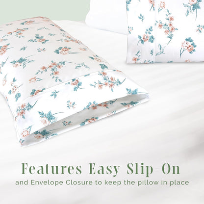 Ultra Soft Set of 2 Floral Print Pillowcases - 1500 Premium Hotel Quality Microfiber, Soft and Smooth Envelope Closure 2-Piece Pillow Covers - Standard/Queen, Pink Celia