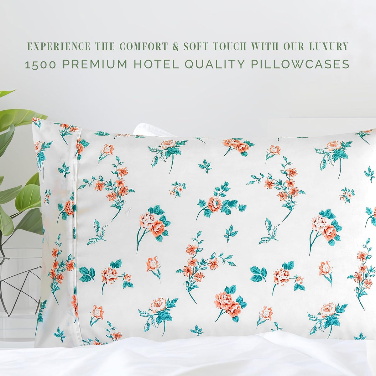 Ultra Soft Set of 2 Floral Print Pillowcases - 1500 Premium Hotel Quality Microfiber, Soft and Smooth Envelope Closure 2-Piece Pillow Covers - Standard/Queen, Pink Celia