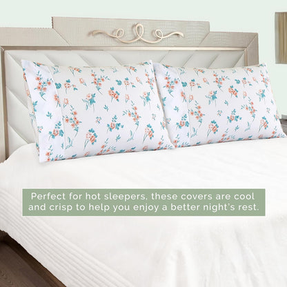 Ultra Soft Set of 2 Floral Print Pillowcases - 1500 Premium Hotel Quality Microfiber, Soft and Smooth Envelope Closure 2-Piece Pillow Covers - Standard/Queen, Pink Celia