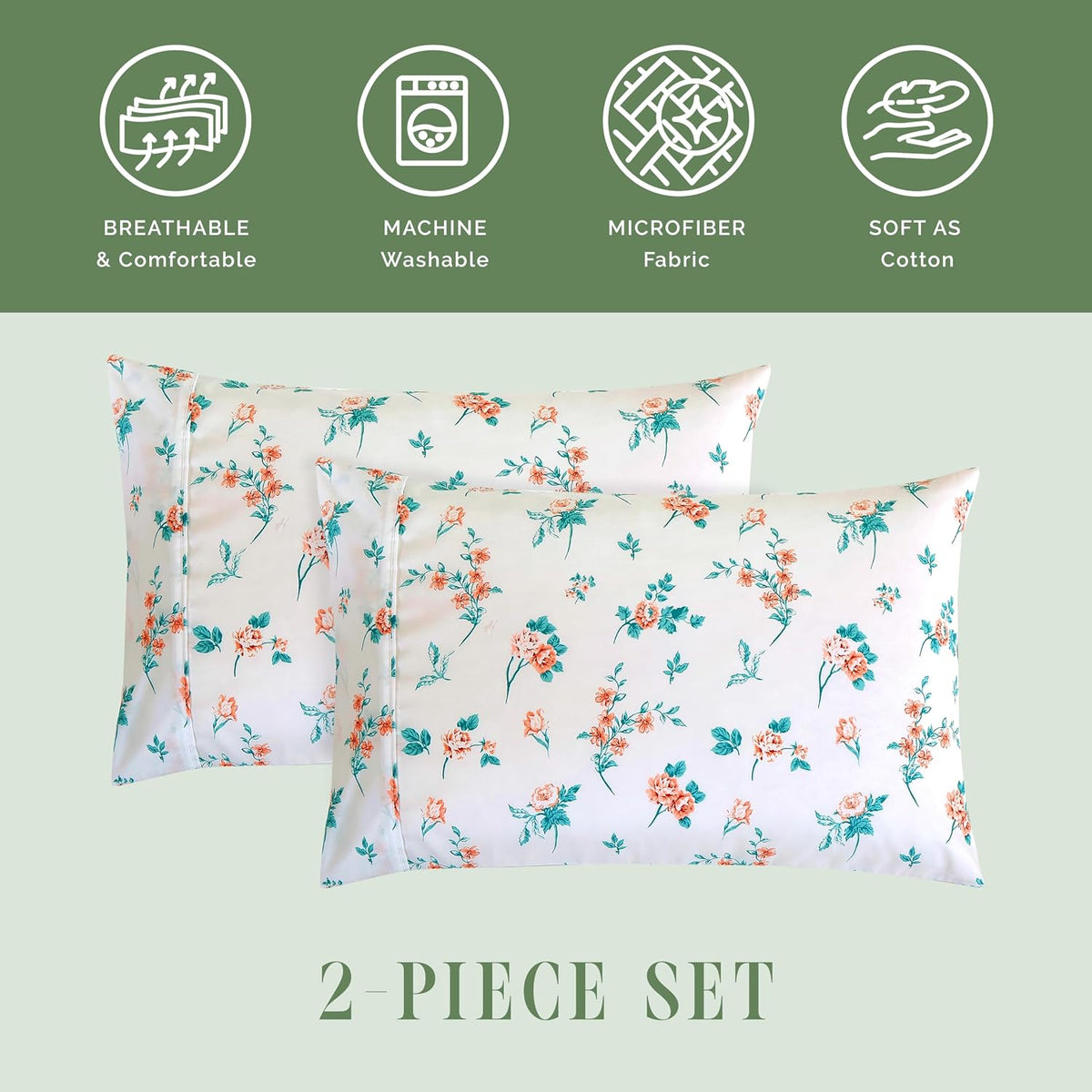 Ultra Soft Set of 2 Floral Print Pillowcases - 1500 Premium Hotel Quality Microfiber, Soft and Smooth Envelope Closure 2-Piece Pillow Covers - Standard/Queen, Pink Celia