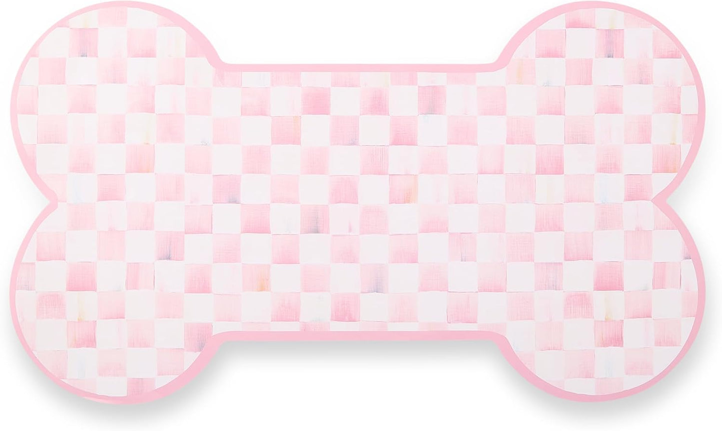 Pup Placemat, Decorative Pet Mat for Food and Water Bowls, 24" x 14", Pink-and-White Rosy Check