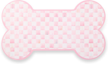 Pup Placemat, Decorative Pet Mat for Food and Water Bowls, 24" x 14", Pink-and-White Rosy Check