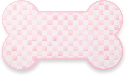 Pup Placemat, Decorative Pet Mat for Food and Water Bowls, 24" x 14", Pink-and-White Rosy Check