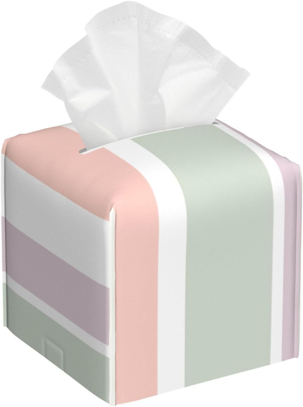 Pretty Pastel Pattern Pink Green Violet Stripes Luxury Leather Tissue Box with Elegant Tissue Lid and Sophisticated Office Decoration