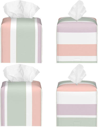 Pretty Pastel Pattern Pink Green Violet Stripes Luxury Leather Tissue Box with Elegant Tissue Lid and Sophisticated Office Decoration