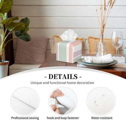 Pretty Pastel Pattern Pink Green Violet Stripes Luxury Leather Tissue Box with Elegant Tissue Lid and Sophisticated Office Decoration