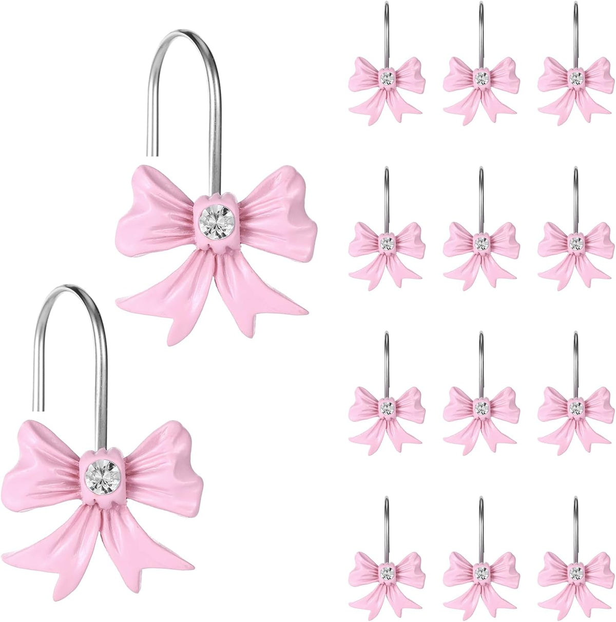 12 Pcs Pink Bow Decor Shower Curtain Hooks, Pink Bathroom Decor Bow Shower Curtain Hooks Rust Proof, Resin Cute Shower Curtain Hook Bathroom Accessories for Bathroom Art Decors