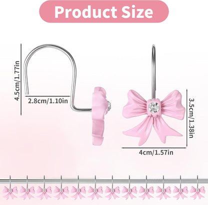 12 Pcs Pink Bow Decor Shower Curtain Hooks, Pink Bathroom Decor Bow Shower Curtain Hooks Rust Proof, Resin Cute Shower Curtain Hook Bathroom Accessories for Bathroom Art Decors