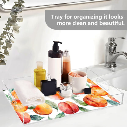 Peach Acrylic Serving Tray with Handles 12 x 16 Inch, Sturdy Spill-Proof & Non-Slip Decorative Tray for Kitchen Countertop, Bathroom Vanity Organizer, Ottoman Coffee Table