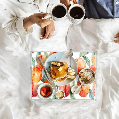 Peach Acrylic Serving Tray with Handles 12 x 16 Inch, Sturdy Spill-Proof & Non-Slip Decorative Tray for Kitchen Countertop, Bathroom Vanity Organizer, Ottoman Coffee Table