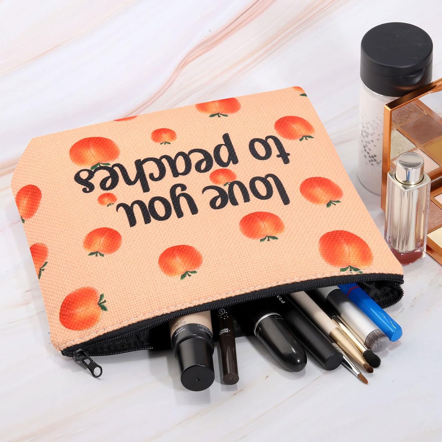 VAMSII Peach Makeup Bag Love You To Peaches Funny Peach Gift Bags Themed Gifts Fruit Pun Gifts Lover (love you to peaches)