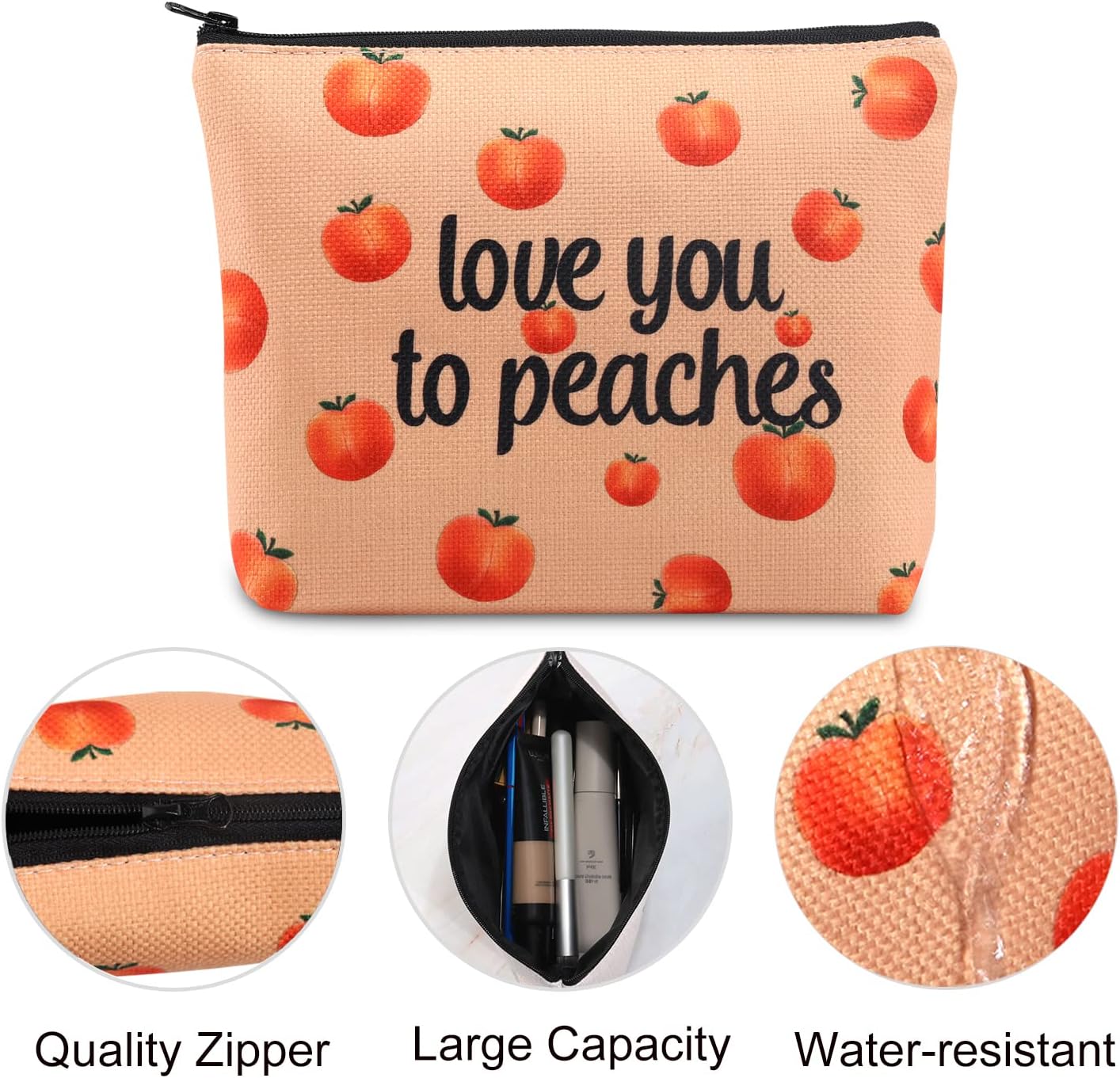 VAMSII Peach Makeup Bag Love You To Peaches Funny Peach Gift Bags Themed Gifts Fruit Pun Gifts Lover (love you to peaches)