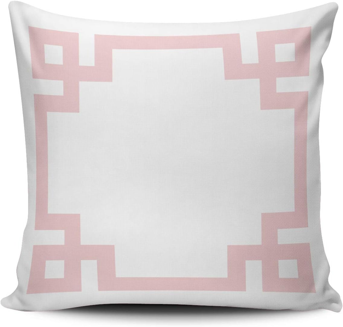 Personalized Decorative Pillowcases Greek Key Border White and Light Pink Throw Pillow Covers Cases Square Size 20x20 inches Print on Two Sides