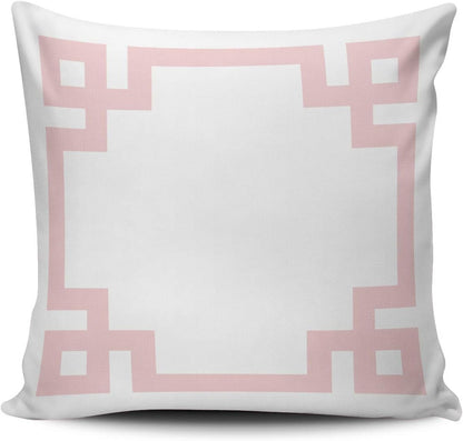 Personalized Decorative Pillowcases Greek Key Border White and Light Pink Throw Pillow Covers Cases Square Size 20x20 inches Print on Two Sides
