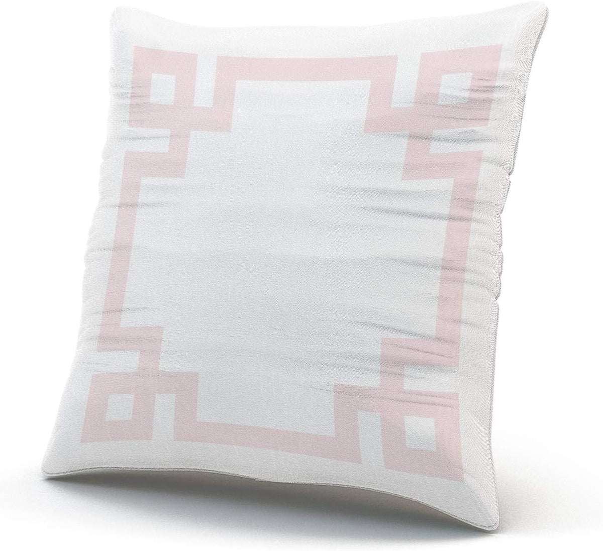 Personalized Decorative Pillowcases Greek Key Border White and Light Pink Throw Pillow Covers Cases Square Size 20x20 inches Print on Two Sides