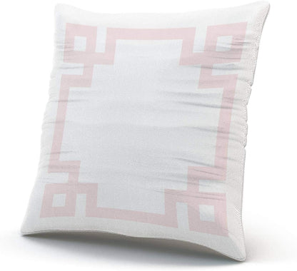 Personalized Decorative Pillowcases Greek Key Border White and Light Pink Throw Pillow Covers Cases Square Size 20x20 inches Print on Two Sides