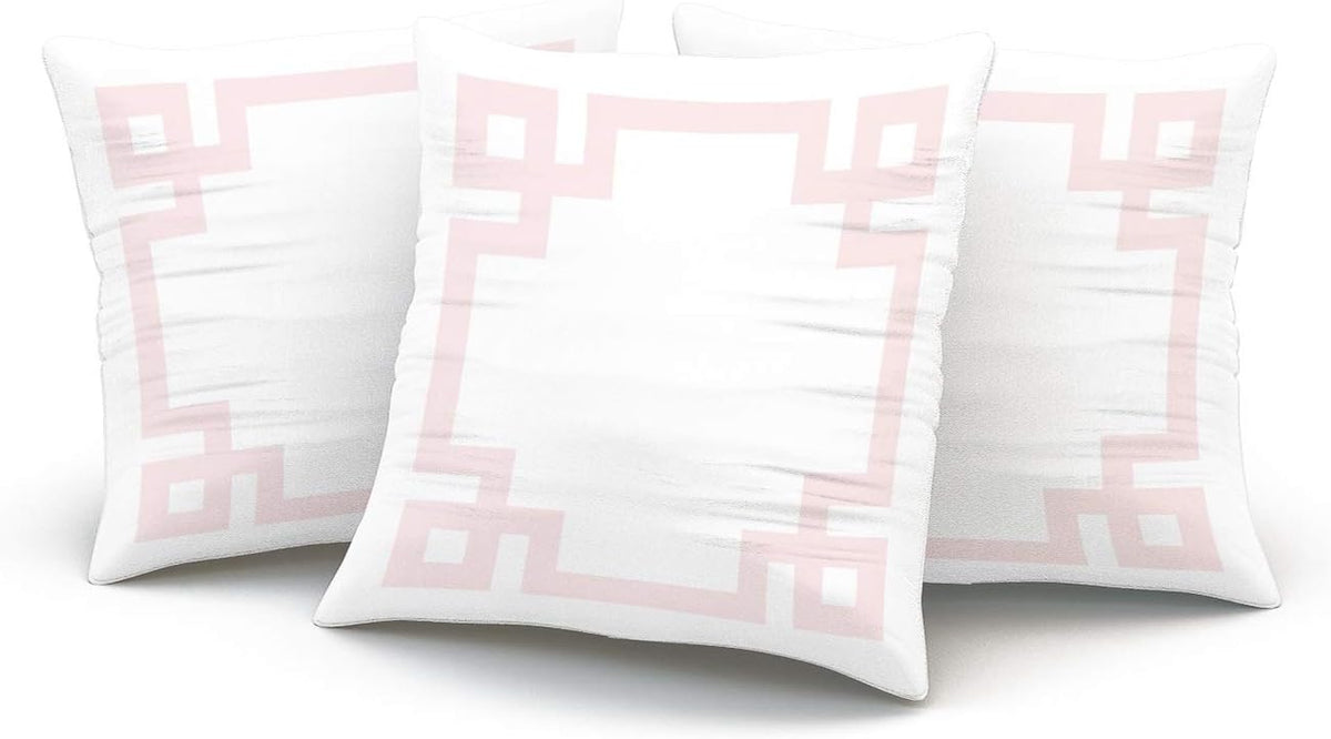 Personalized Decorative Pillowcases Greek Key Border White and Light Pink Throw Pillow Covers Cases Square Size 20x20 inches Print on Two Sides