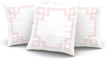 Personalized Decorative Pillowcases Greek Key Border White and Light Pink Throw Pillow Covers Cases Square Size 20x20 inches Print on Two Sides