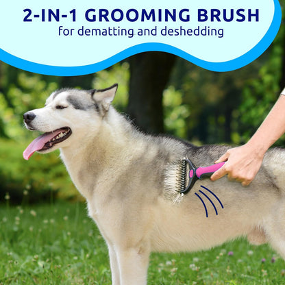 Deshedding Brush & Metal Comb Grooming Combo for Cats & Dogs