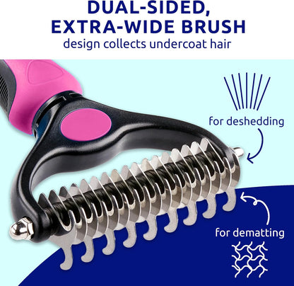Deshedding Brush & Metal Comb Grooming Combo for Cats & Dogs