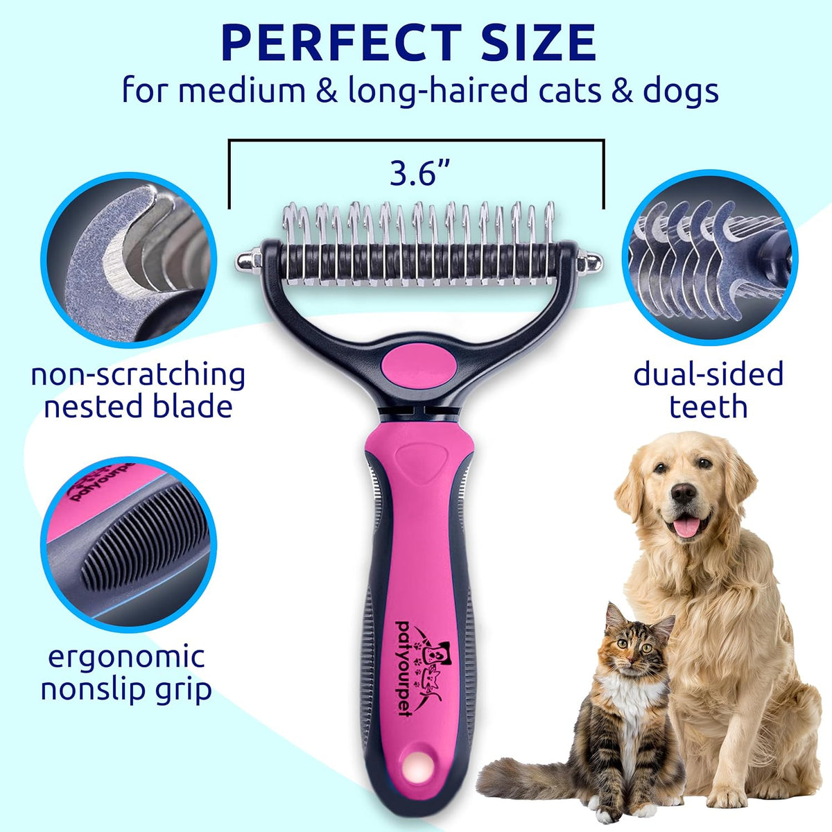 Deshedding Brush & Metal Comb Grooming Combo for Cats & Dogs