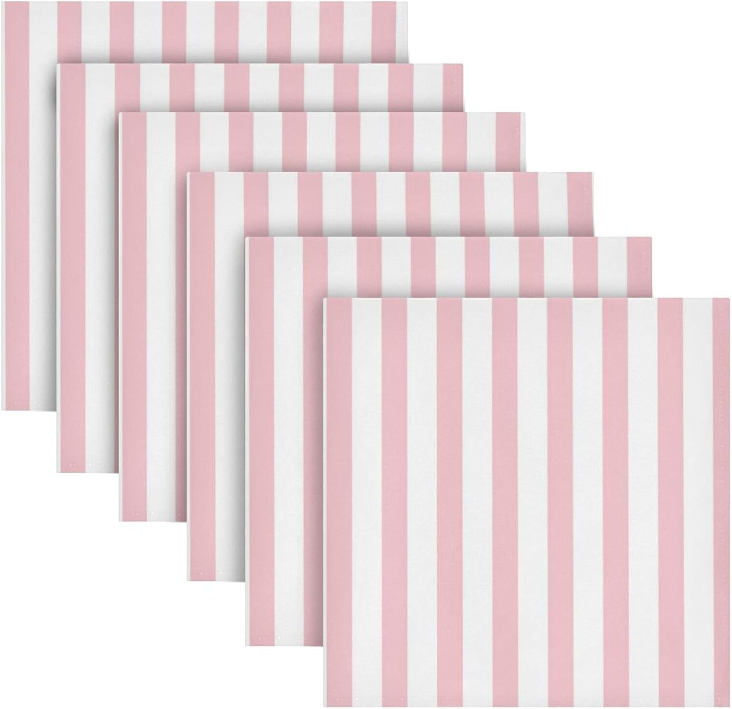 Pink Stripes Cloth Napkins Set of 6, Reusable Washable Oversized Table Napkins for Family Wedding Dinner Party Home Decor, 20 Inch