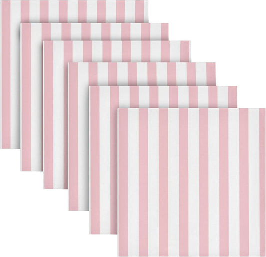 Pink Stripes Cloth Napkins Set of 6, Reusable Washable Oversized Table Napkins for Family Wedding Dinner Party Home Decor, 20 Inch