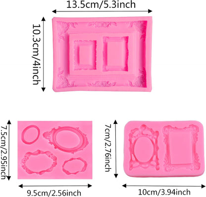 3 Pieces Pink Picture Frames Silicone Mold for Cake Decorating Sugar Gum Paste Chocolate Cookies Resin Polymer Clay