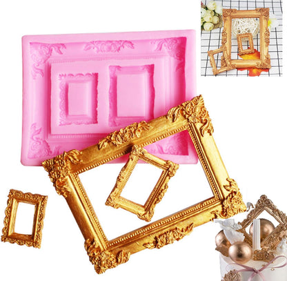 3 Pieces Pink Picture Frames Silicone Mold for Cake Decorating Sugar Gum Paste Chocolate Cookies Resin Polymer Clay