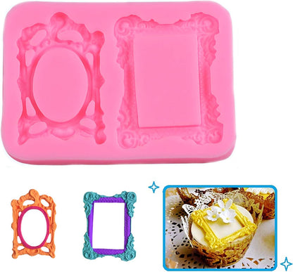3 Pieces Pink Picture Frames Silicone Mold for Cake Decorating Sugar Gum Paste Chocolate Cookies Resin Polymer Clay