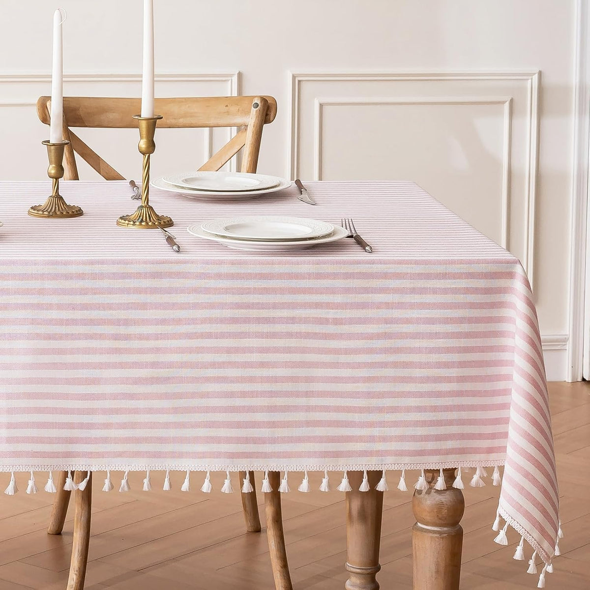Pink Striped Tablecloth for 6 Foot Rectangle Tables 55 x 90 inch
