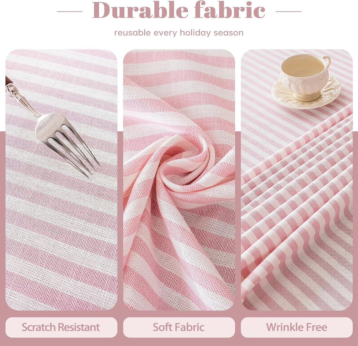Pink Striped Tablecloth for 6 Foot Rectangle Tables 55 x 90 inch