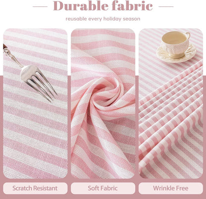 Pink Striped Tablecloth for 6 Foot Rectangle Tables 55 x 90 inch