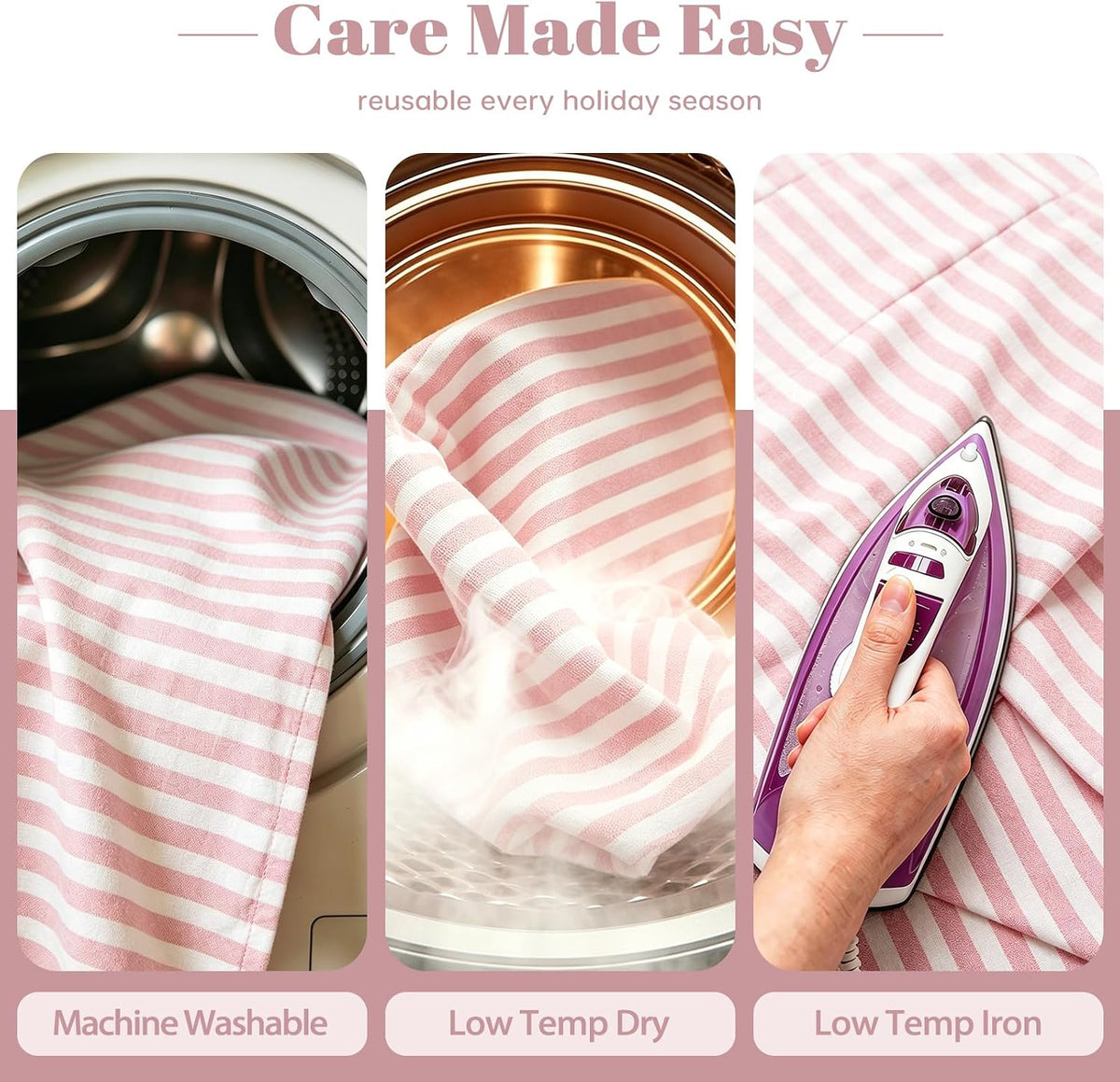 Pink Striped Tablecloth for 6 Foot Rectangle Tables 55 x 90 inch