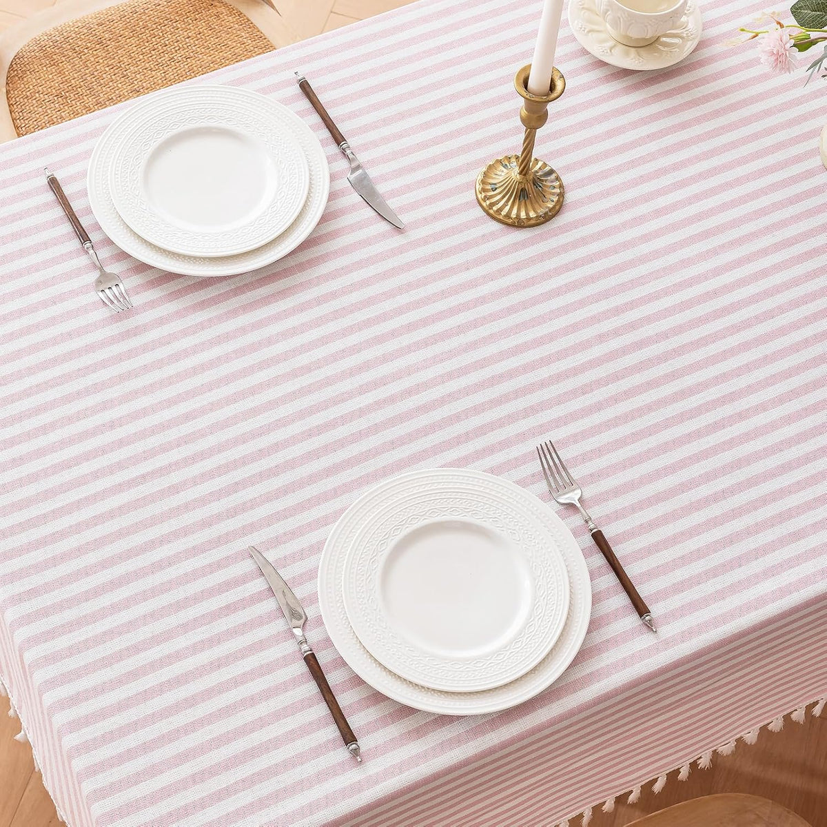 Pink Striped Tablecloth for 6 Foot Rectangle Tables 55 x 90 inch