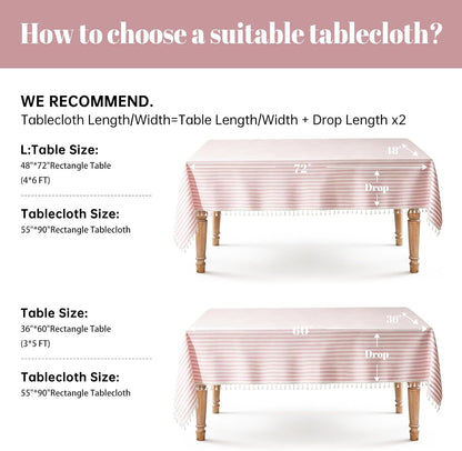 Pink Striped Tablecloth for 6 Foot Rectangle Tables 55 x 90 inch