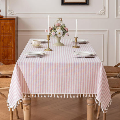 Pink Striped Tablecloth for 6 Foot Rectangle Tables 55 x 90 inch