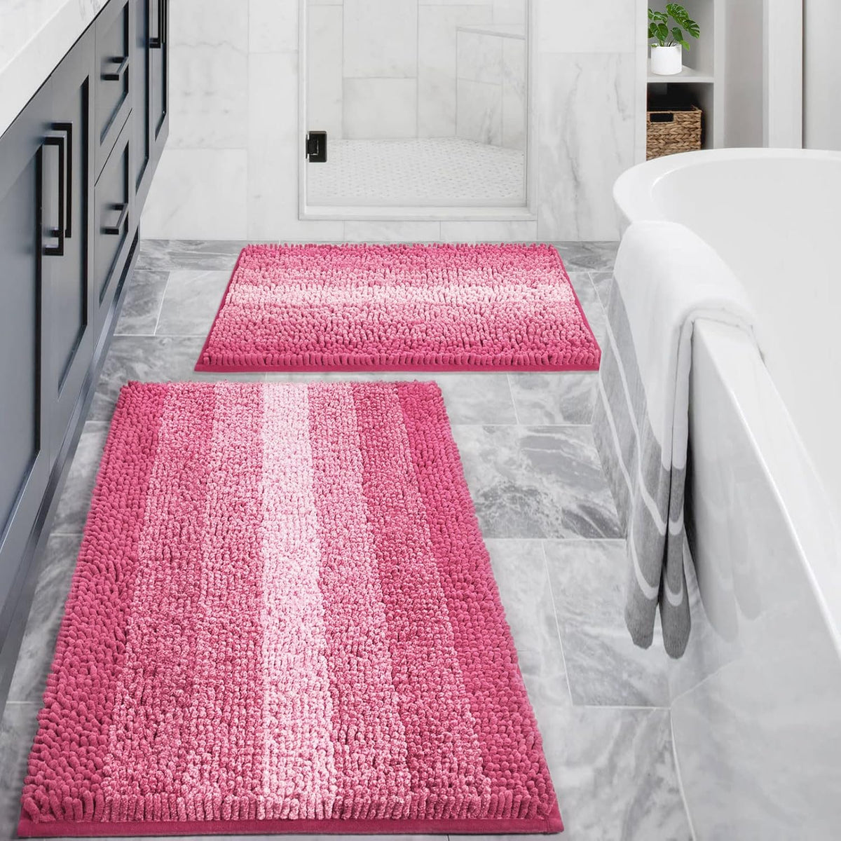 Chenille Bathroom Rug Set 2 Piece - Non Slip Bath Mat 16x24, 20x32
