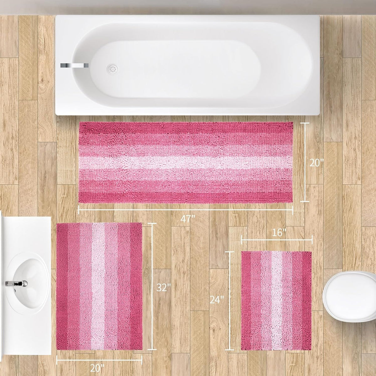 Chenille Bathroom Rug Set 2 Piece - Non Slip Bath Mat 16x24, 20x32
