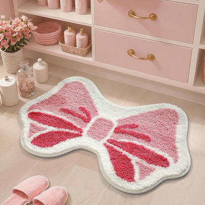 Pink Bowknot Bathroom Rugs, Ultra Soft and Non-Slip Bow Bath Mat, Absorbent Microfiber Pink Bow Rug, Machine Washable Bath Mats for Bathroom Bedroom Kitchen 20 x 31 Inch (Pink A)