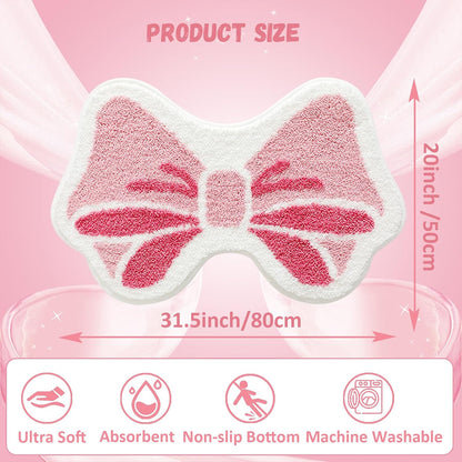 Pink Bowknot Bathroom Rugs, Ultra Soft and Non-Slip Bow Bath Mat, Absorbent Microfiber Pink Bow Rug, Machine Washable Bath Mats for Bathroom Bedroom Kitchen 20 x 31 Inch (Pink A)