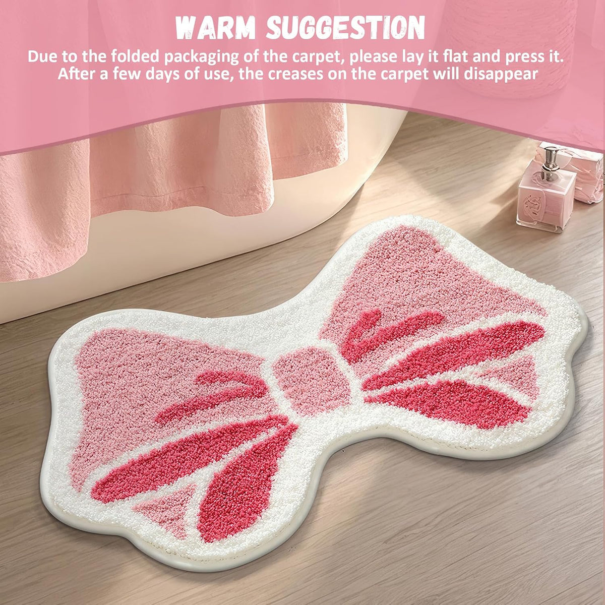 Pink Bowknot Bathroom Rugs, Ultra Soft and Non-Slip Bow Bath Mat, Absorbent Microfiber Pink Bow Rug, Machine Washable Bath Mats for Bathroom Bedroom Kitchen 20 x 31 Inch (Pink A)