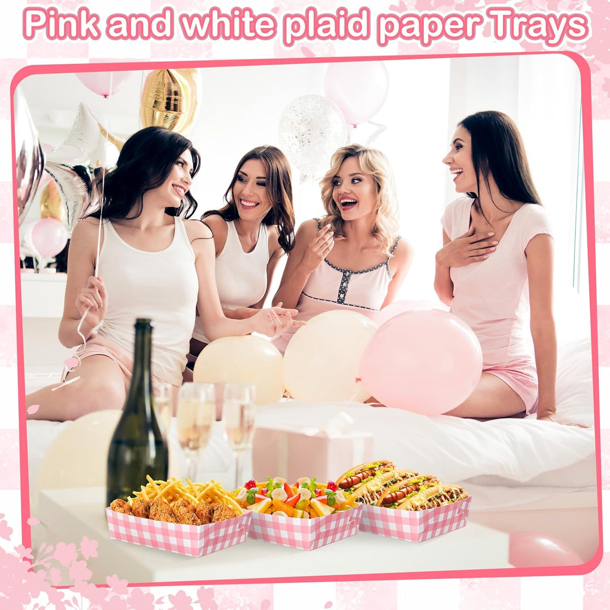 36 Pack Light Pink and White Gingham Paper Trays 5 lb Grease Resistant Large Snack Serving Trays Disposable Food Boats for Wedding Tea Party Baby Shower Supplies