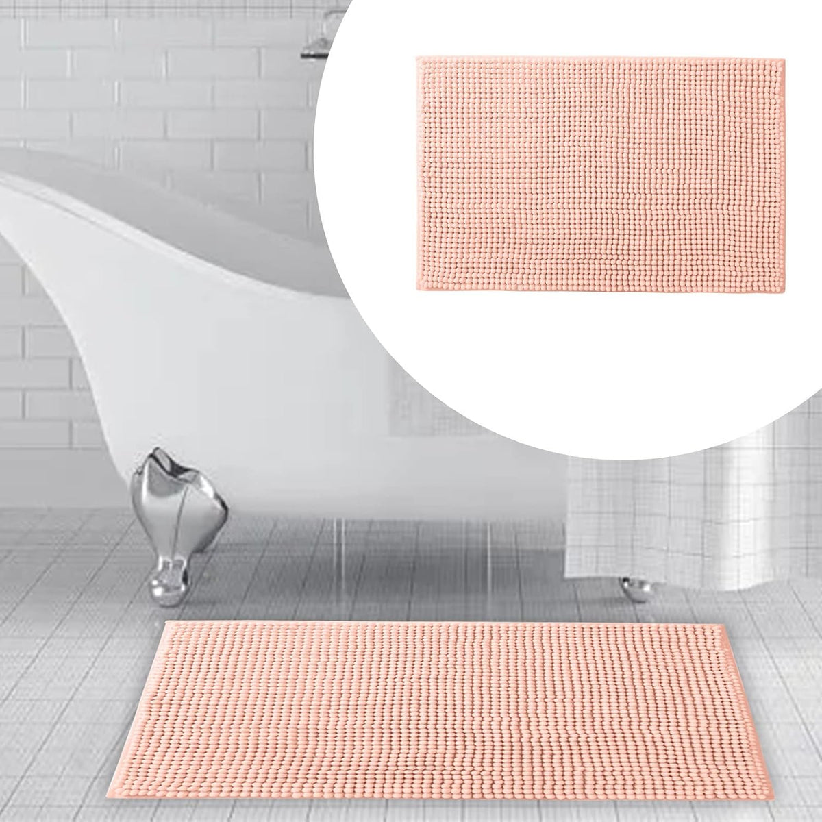 Bathroom Rug Mat,Luxury Chenille Super Soft Absorbent Rug,16"x24" Non-Slip Quick Dry Microfiber Mats,Machine Washable Rubber Backing Bath Mat,Bath Rug Mats for Floor,Tub and Rain Showers (Coral)
