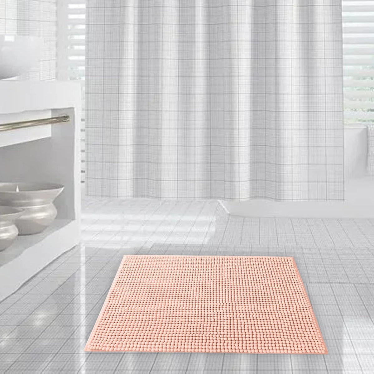 Bathroom Rug Mat,Luxury Chenille Super Soft Absorbent Rug,16"x24" Non-Slip Quick Dry Microfiber Mats,Machine Washable Rubber Backing Bath Mat,Bath Rug Mats for Floor,Tub and Rain Showers (Coral)