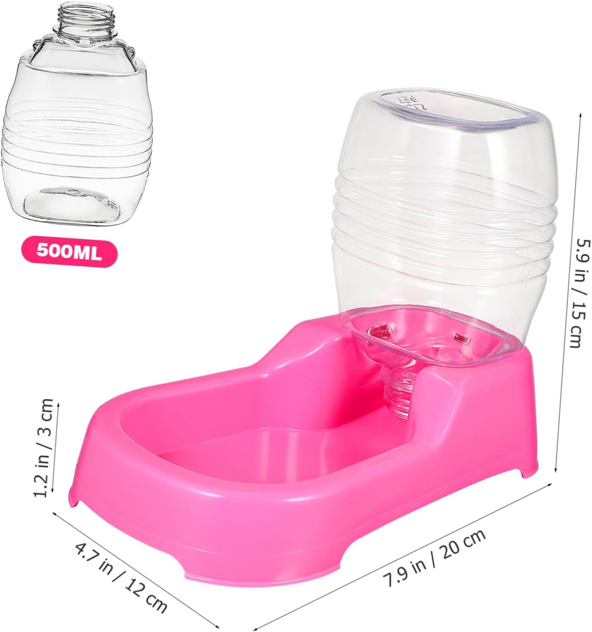 Pink Plastic Dog Water Feeder Bowl 500ml Puppy Drinking Dispenser